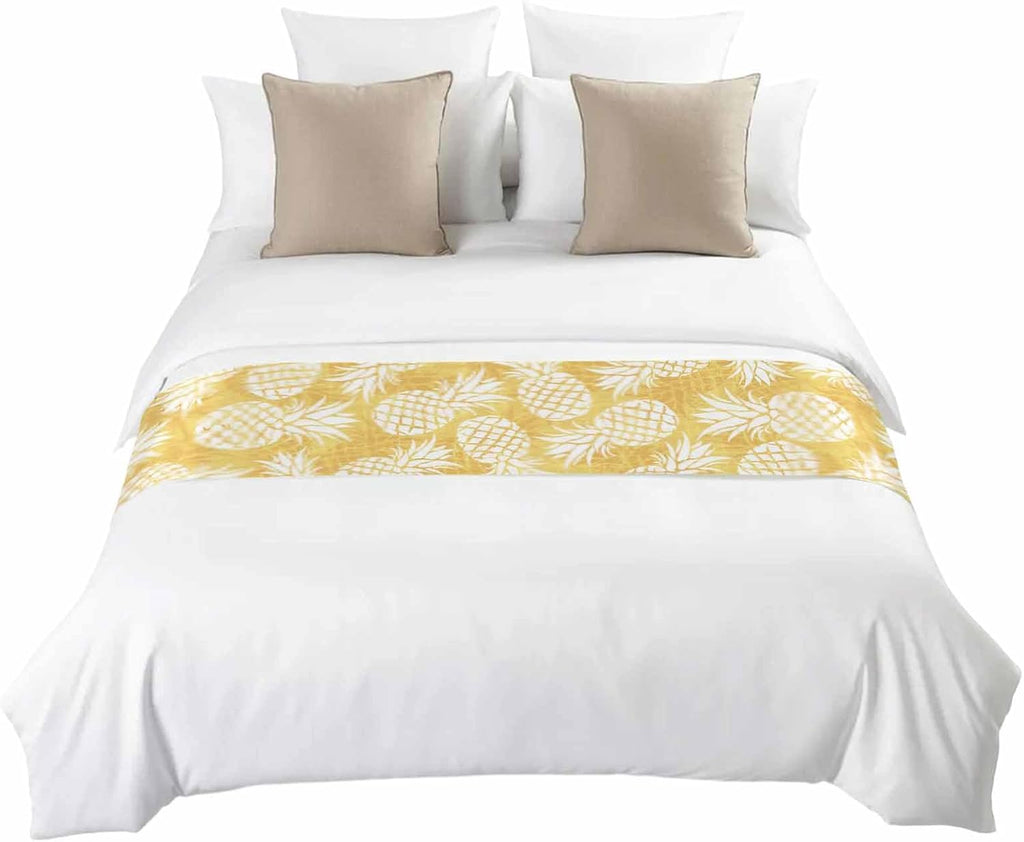 Yellow Pineapple Bed Runner Scarf King Size, Tropical Summer Botanical Fruits Luxury Bed Throw Runners & Scarves for Twin Full Queen King Foot of Beds, Bedroom Hotel Wedding Room Decoration, 94"x20"