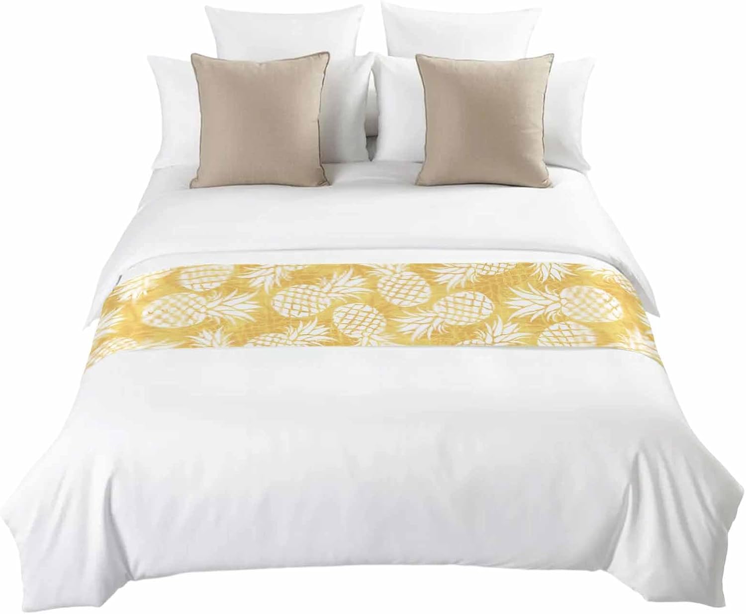 Yellow Pineapple Bed Runner Scarf King Size, Tropical Summer Botanical Fruits Luxury Bed Throw Runners & Scarves for Twin Full Queen King Foot of Beds, Bedroom Hotel Wedding Room Decoration, 94"x20"