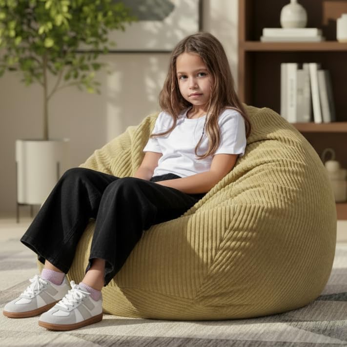 Stuffed Animal Storage Bean Bag Chair Cover,Corduroy Kids Sofa (No Filler) | Holds 80+ plush toys, 220LBS, soft washable, reinforced zipper. Playroom bedroom reading nook. Toddler teen adult. Cover only