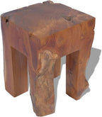 Solid Teak Wood Stool, Square Rustic End Table for Living Room Bedroom, Sturdy Compact Footrest Seat, 15.7 inch Height, Brown