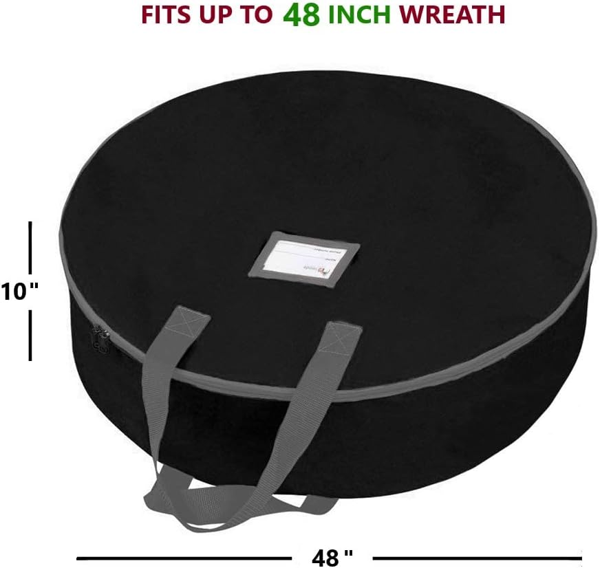 Heavy Duty Christmas Wreath Storage Bag 48" - Handles Made Of Durable 600D Oxford Polyester Material Storage Bag Extra Large 48” Holiday Wreaths Container (Black)