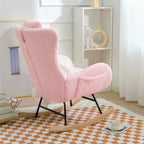 Rocking Chair Nursery, Accent Armchair with High Backrest and Headrest, Teddy Upholstered Glider Rocker, Comfy Lounge Chair for Living Room and Bedroom, Pink