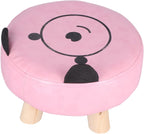 Small Under Desk Footrest Ottoman, Cute Cartoon Step Stool with 4 Stable Log Legs for Kids, Compact PU Leather Footstool for Living Room Bedroom Office