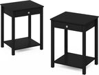 Furinno Classic Side Table Set of 2, 2-Tier Modern End Table with Small Drawer and Open Shelf, Night Stand, Bedside Table, for Living Room, Bedroom, Dark Americano