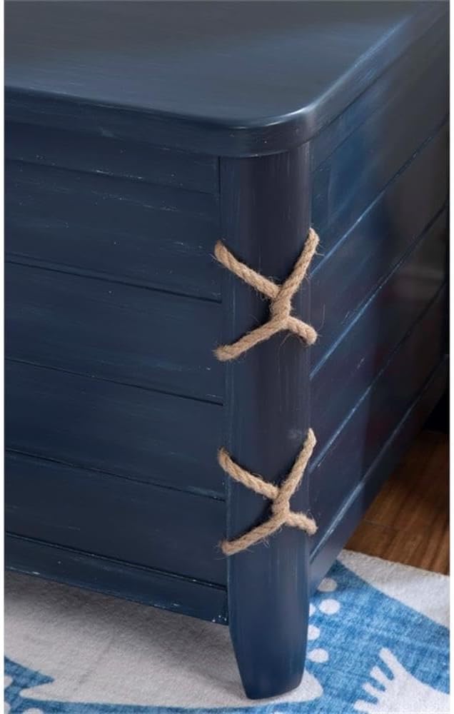 Linon Zana Cedar Lined Storage Chest with Rope Detail in Blue Distressed Wood