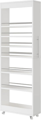 Tribesigns 73" Tall Slim Storage Cart on Wheels, 7-Tier Narrow Pantry Cabinet, Rolling Skinny Spice Rack Organizer Next to Fridge, Wooden Pull-Out Storage Shelf for Kitchen Small Spaces, White