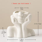 Large Ceramic Face Vase, White Flower Vases for Decor Female Form Head Half Body Vase Boho Unique Decorative Modern Style for Home Living Room Office Book Shelf (Large)