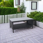 Outdoor Wicker Coffee Table Patio Furniture Garden Rattan 2-Layer Glass Table with Storage and Furniture Cover, Black