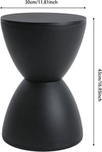 Sallie Indoor/Outdoor Stool or End Table, 16.93" H x 11.81" W, Drum Side Table, Plastic Hourglass Modern End T-able, Round Stool Side Table, for Patio, Balcony, Poolside, Entryway (Black)