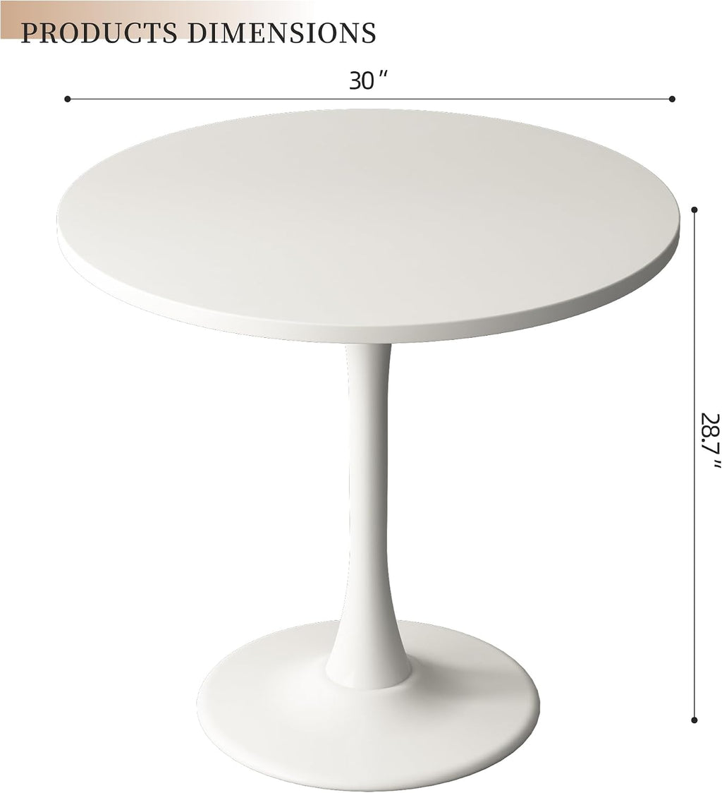 Round Dining Table 30" Circle Tulip Table with Wood Thickened Tabletop & Sturdy Metal Pedestal Mid Century Modern Leisure Bistro Kitchen Tables 4 People Small Places Living Room Cafe,White