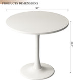Round Dining Table 30" Circle Tulip Table with Wood Thickened Tabletop & Sturdy Metal Pedestal Mid Century Modern Leisure Bistro Kitchen Tables 4 People Small Places Living Room Cafe,White