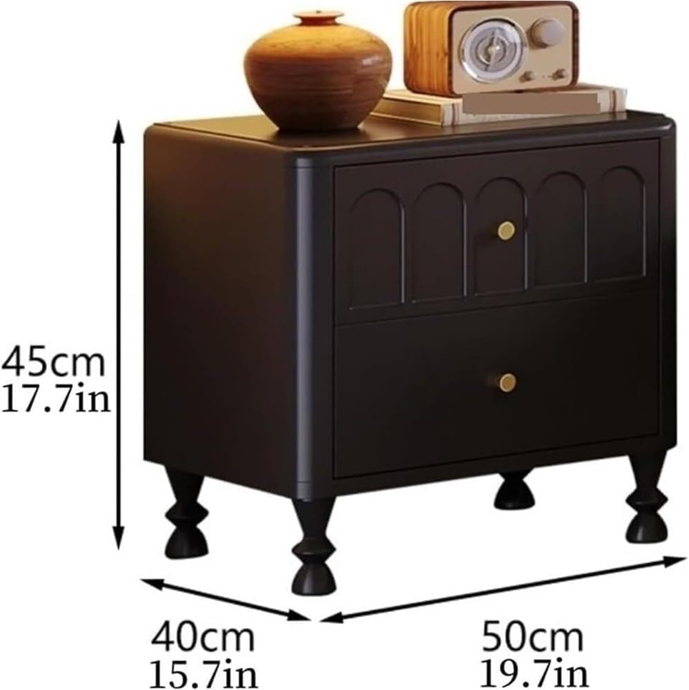 Vintage Bedside Table - Solid Wood Nightstand with Double Drawers, Practical Side Cabinet for Home Decor