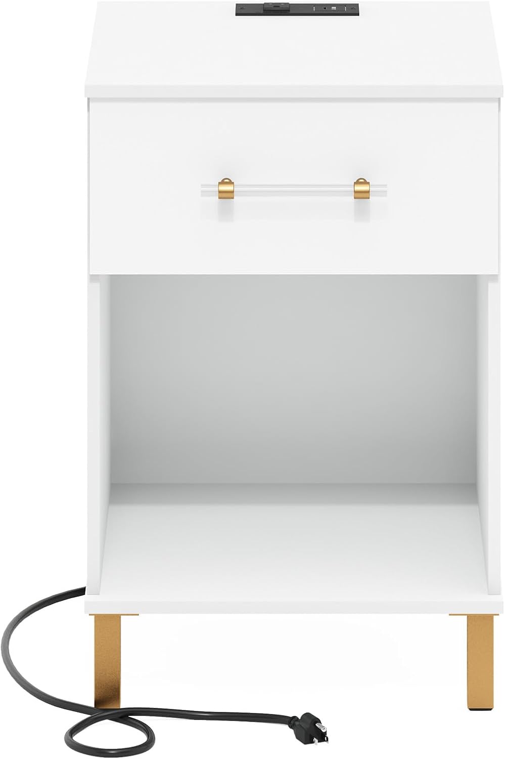 Furinno Tidur Side Table with Charging Station, End Table, Night Stand, Bedside Table with USB and Type-C Charging Port, for Living Room, Bedroom, Plain White