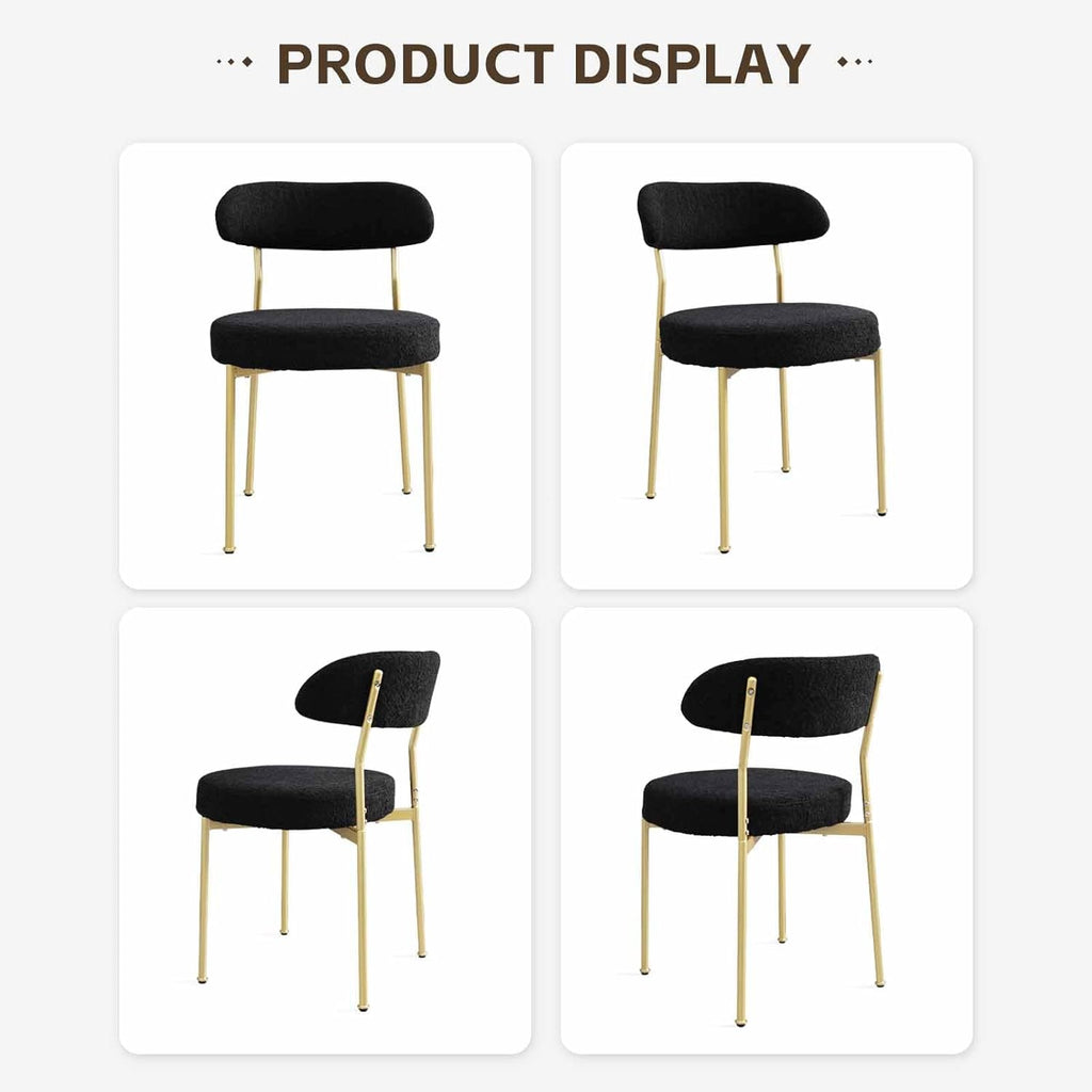 Black Boucle Dining Chair Set of 4, Modern Oval Upholstered Dining Chairs with Curved Back and Metal Leg for Dining Room,Restaurant,Kitchen Island(Gold Leg)