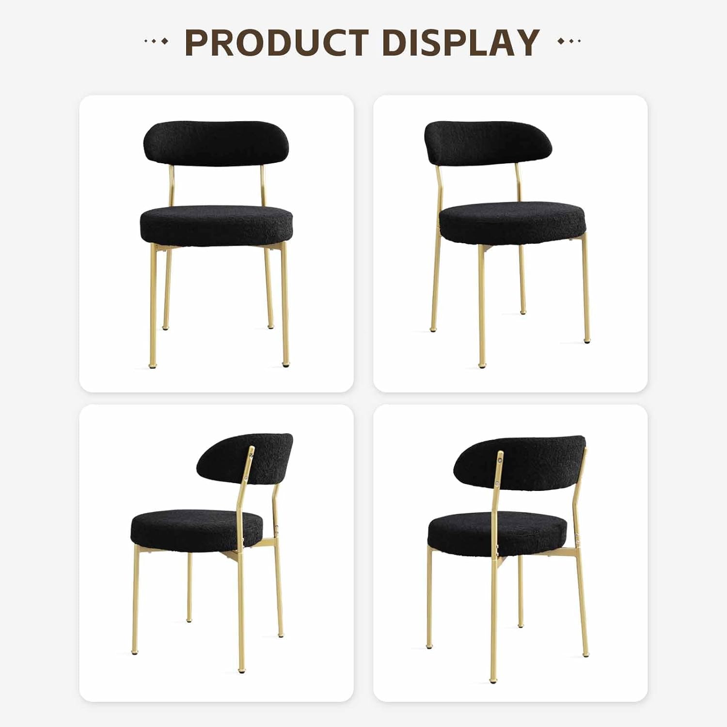 Black Boucle Dining Chair Set of 4, Modern Oval Upholstered Dining Chairs with Curved Back and Metal Leg for Dining Room,Restaurant,Kitchen Island(Gold Leg)