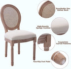 Nrizc Farmhouse Fabric Dining Room Chairs Set of 6, French Chairs with Round Back, Rattan Dining Chair, Oval Side Chair for Dining Room/Kitchen/Restaurant