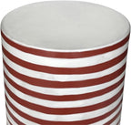Pemberly Row Contemporary Accent Ceramic Side Table, 13"W x 13"D x 17.5"H, Handcrafted and Painted Ceramic, Textured Red Stripe Design, Artisanal Finish, Versatile Use for Living Room, Patio, Bedroom