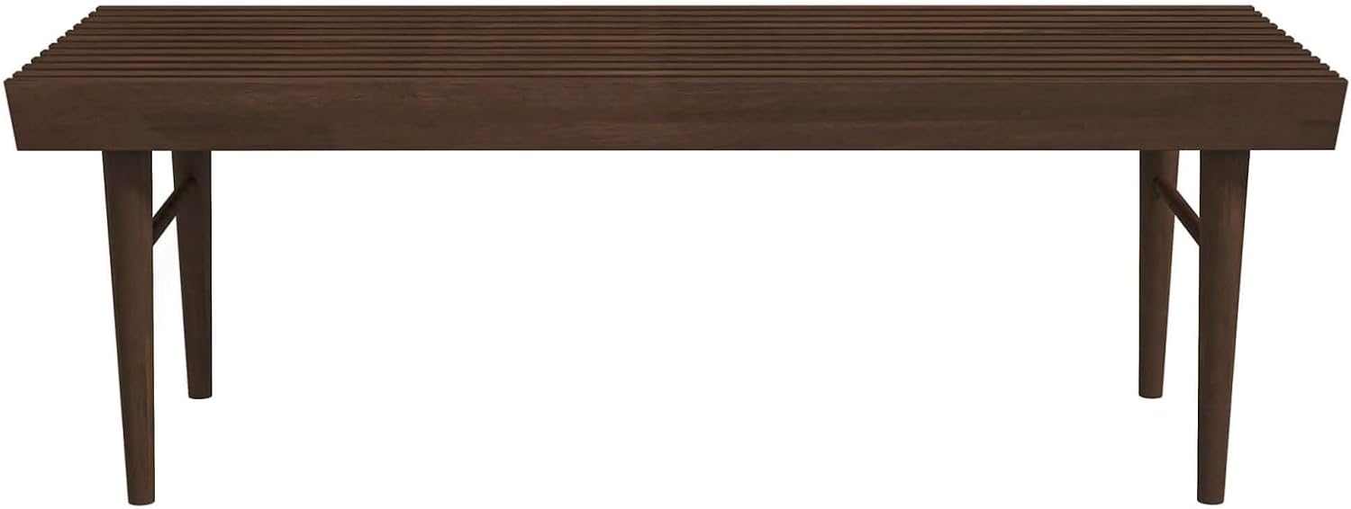 Mid Century Modern Solid Wood Bench with Natural Walnut Stain Finish 15.5'' H x 47.2'' W x 18.1'' D for Living Room, Hallway, Bedroom, Bathroom