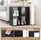 POWERSTONE 4 Cube Storage Organizer, 2 Tier Cubby Bookshelf Freestanding Bookcase w/Back Guardrail, Open Back Display Rack for Living Room, Bedroom, Study, Black