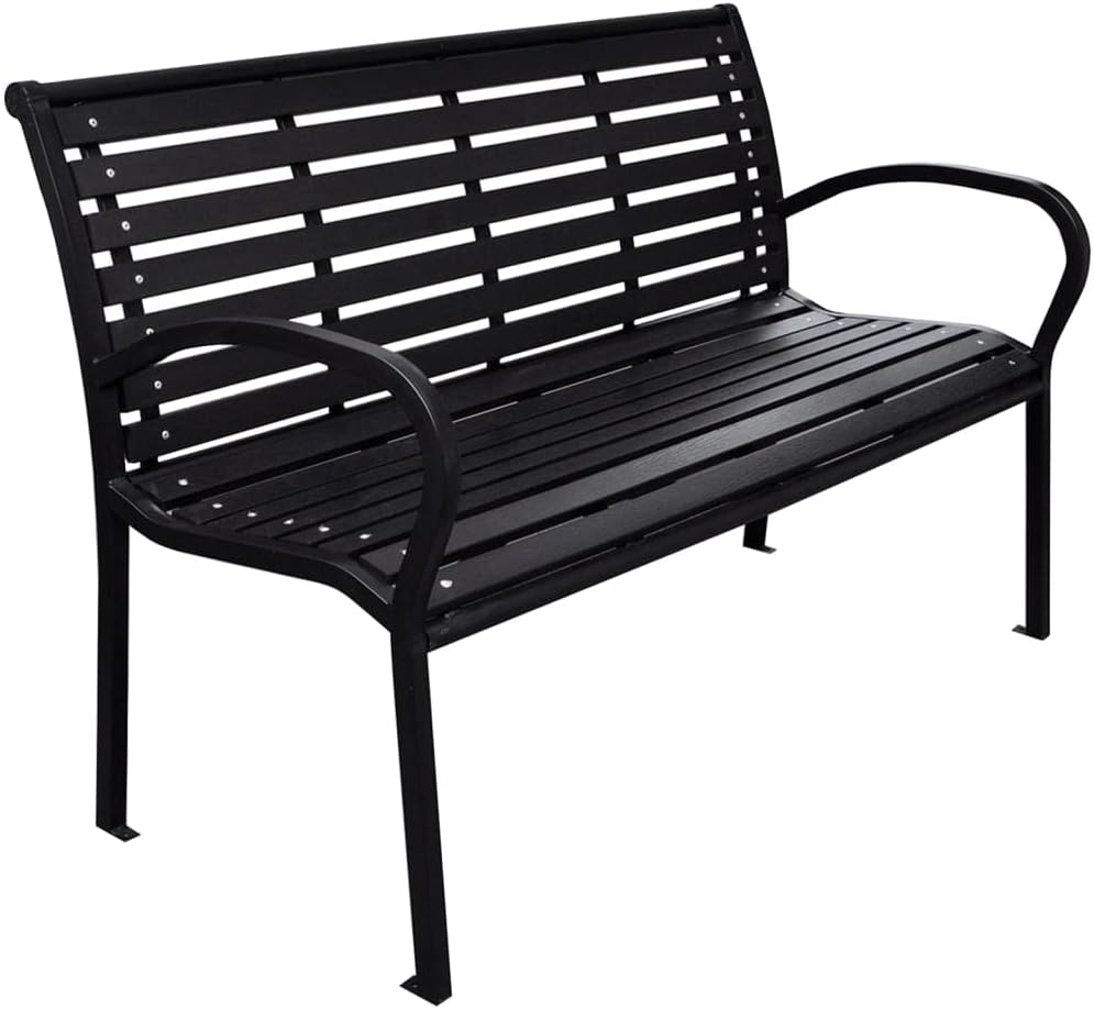 Garden Bench Black WPC (Wood Plastic Composite), Steel 116 cm Wide,The Ultimate Durable Garden Bench for Outdoor Comfort Patio Furniture