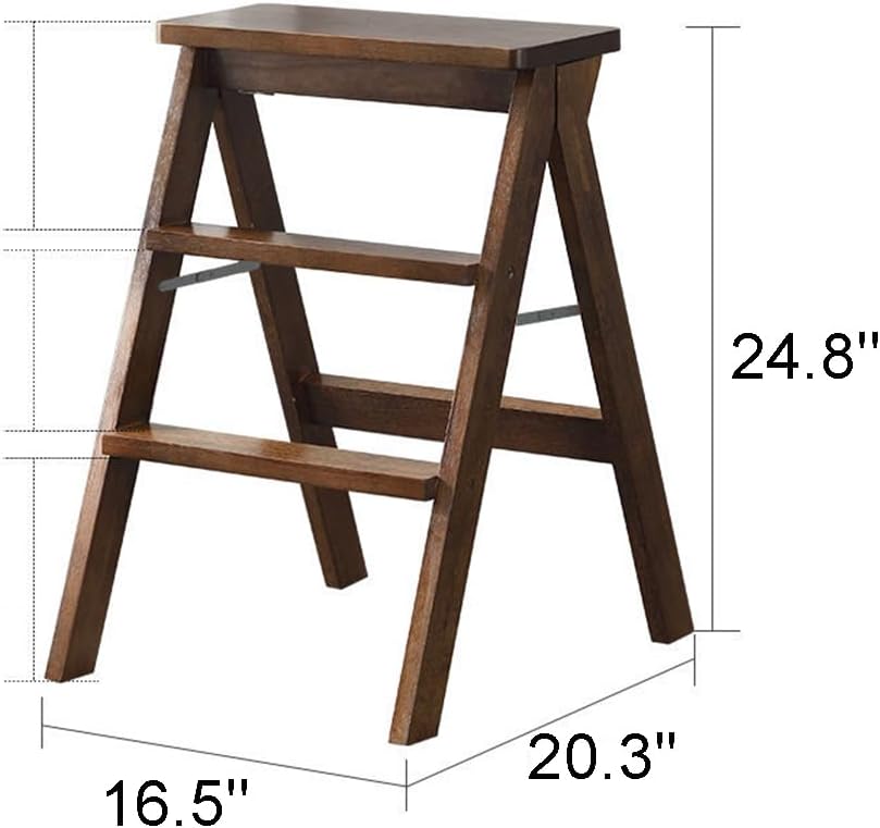 Household Solid Wood Folding Ladder Folding Chair Thickened Climbing Wooden Step Stool (Walnut Color)