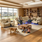 Power Reclining Sectional Sofa Set, Living Room Furniture Sets, Breathing Leather Sectional Couch and Loveseat with 4 Recliners, LED Light, USB Charging Port & Storage for House/Home Theater