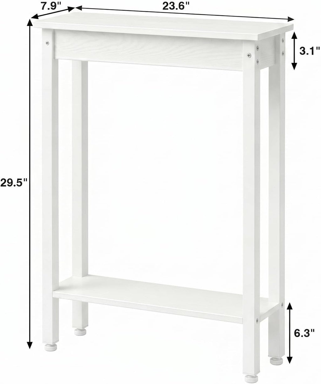 Small Console Table with Shelf Little Narrow Entryway Table Skinny Thin High Tall Display Stand for Entry Hall Hallway, Foyer, as Eextension for Long Behind Couch Sofa Table/Kitchen Countertop, White