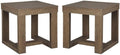 BOWERY HILL Contemporary Set of 2 Square End Tables in Grayish Brown
