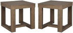 BOWERY HILL Contemporary Set of 2 Square End Tables in Grayish Brown