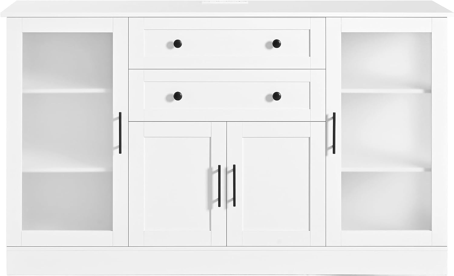 58.3" Modern Buffet Sideboard with 4 Doors & 2 Drawers, Modern Buffet Cabinet with Storage Adjustable Shelves, Power Outlet, Acrylic Panels, Storage for Dining Room, Living Room and Kitchen (White)