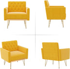 Olela Velvet Accent Chair with Arm for Living Room,Modern Armchair Single Sofa Cozy Tufted Upholstered Reading Side Chairs with Gold Metal Leg for Bedroom Decorate(1, Mustard Yellow)