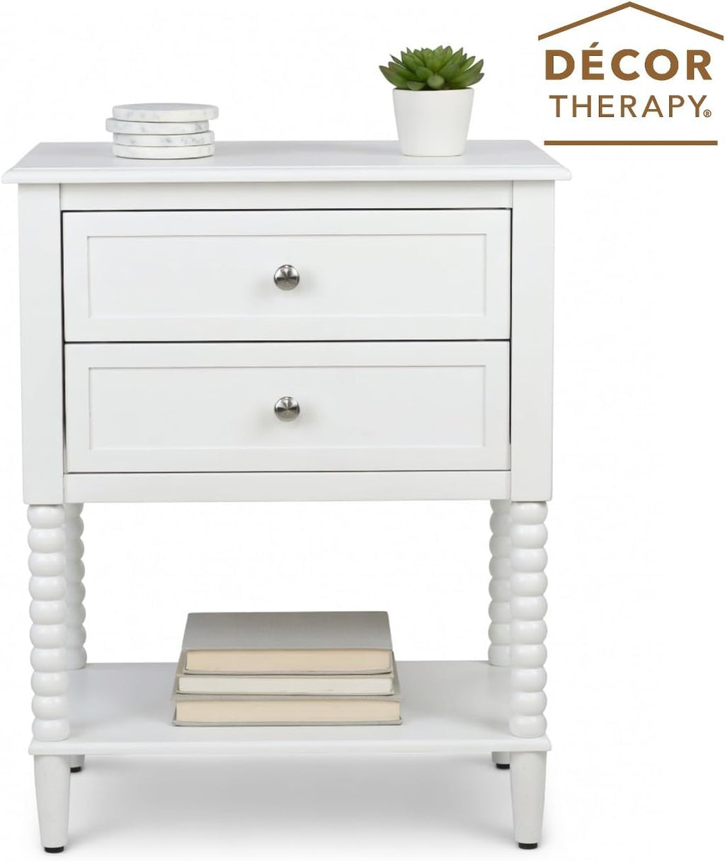 Decor Therapy Preston Two Drawer Side Table, Traditional Side Table with Dual Storage Drawers and Lower Shelf, Classic End Table or Bedside Table for Living Room or Bedroom, White