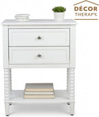 Decor Therapy Preston Two Drawer Side Table, Traditional Side Table with Dual Storage Drawers and Lower Shelf, Classic End Table or Bedside Table for Living Room or Bedroom, White