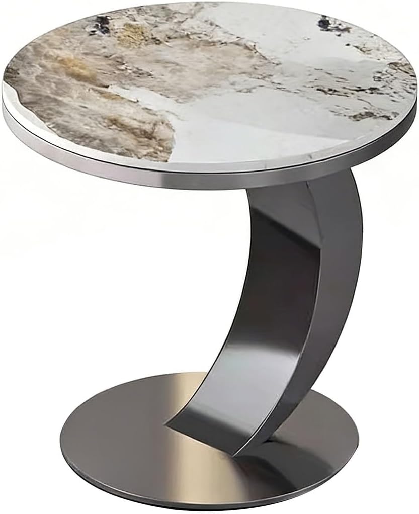 Modern C-Shaped Side Table, Sintered Stone Top & Sturdy Metal Frame, Minimalist Accent Table for Living Room Bedroom Sofa(A,40 * 55CM)