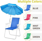 Kids Outdoor Folding Beach Chair Set with Parasol, Blue, Suitable for Camping, Lawn, Concert
