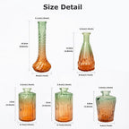 Glass Bud Vases Set of 5, Decorative Glass Bottles, Retro Gradient Color | Mini Vases for Tabletop Centrepiece Decor, Wedding Party Reception, Home Dining, Cafe, Restaurant(Orange to Green)