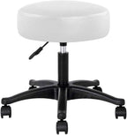 BAKAJI White Faux Leather Round Stool, 34cm Seat, 45-57cm Height