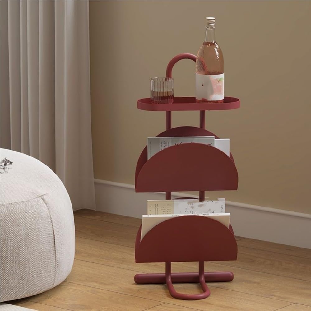 Creative Side Table, Metal Magazine Display Rack, Small Table with Storage, 3-Tier Open End Table, Coffee Table for Living Room, Bedroom, Balcony(White)