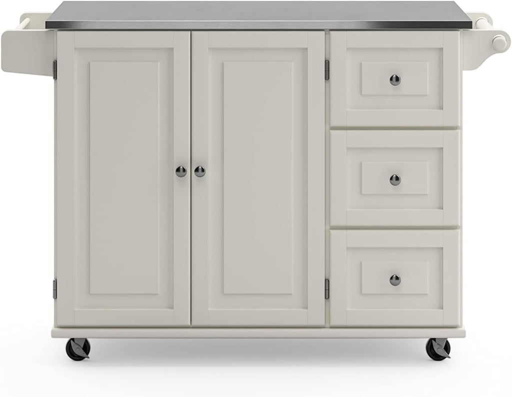53.5" Kitchen Island Cart with Storage, Rolling Kitchen Cart on Wheels with Stainless Steel Top, Mobile Prep Station with Drawers, Cabinets, Adjustable Shelves & Towel Rack, Solid Wood, Off White