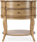 Beaumont Lane Oval 2-Drawer Side Table, Antique Beige Finish, Poplar Hardwood and Cherry Veneer, 24" W x 18" D x 26" H, Transitional Style Bedside or Chairside Table with Lower Shelf for Storage