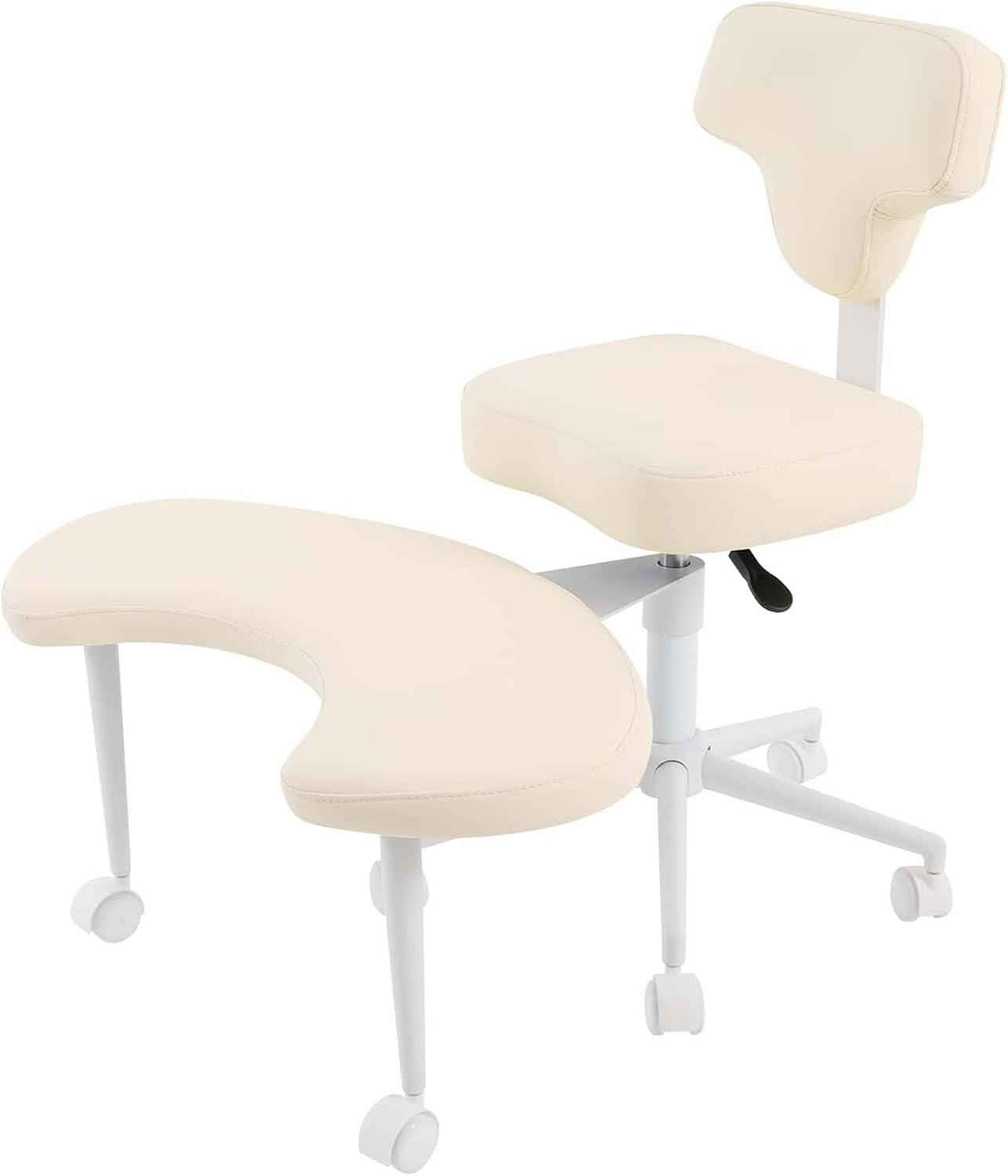 Ergonomic Cross Legged Chair, 360° Swivel Meditation Chair with Adjustable Height 30.31-34.64in & Movable Footstool, Versatile Kneeling Chair for Office Home Yoga, Max Load 286.6lbs, Beige PU