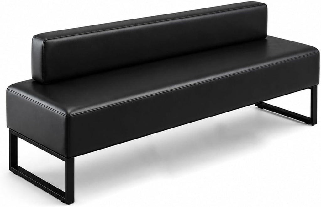 Modern Waiting Room Bench with Backrest Upholstered Office Guest Chair Metal Frame Reception Seating for Lobby Salon Airport Bank and Conference Room Black Frame 17" Dx47 Wx17 H