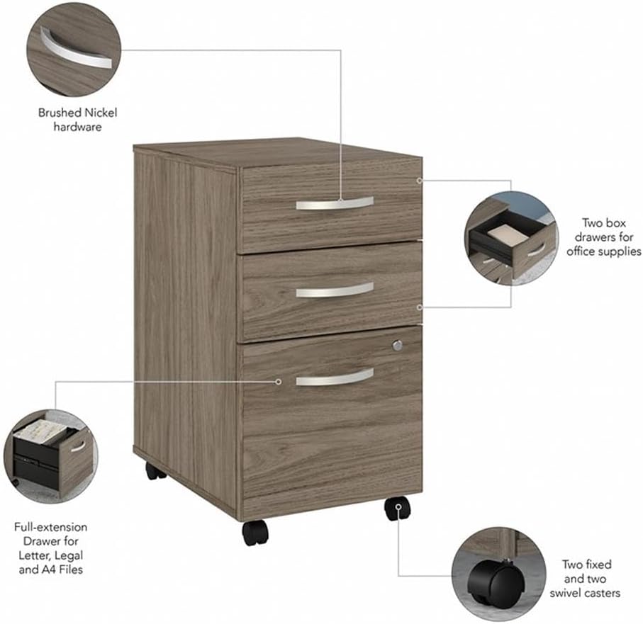 Bush Business Furniture Studio C 72W x 36D U Shaped Desk with Hutch and Mobile File Cabinet in Modern Hickory, U Workstation Set for Home or Professional Office