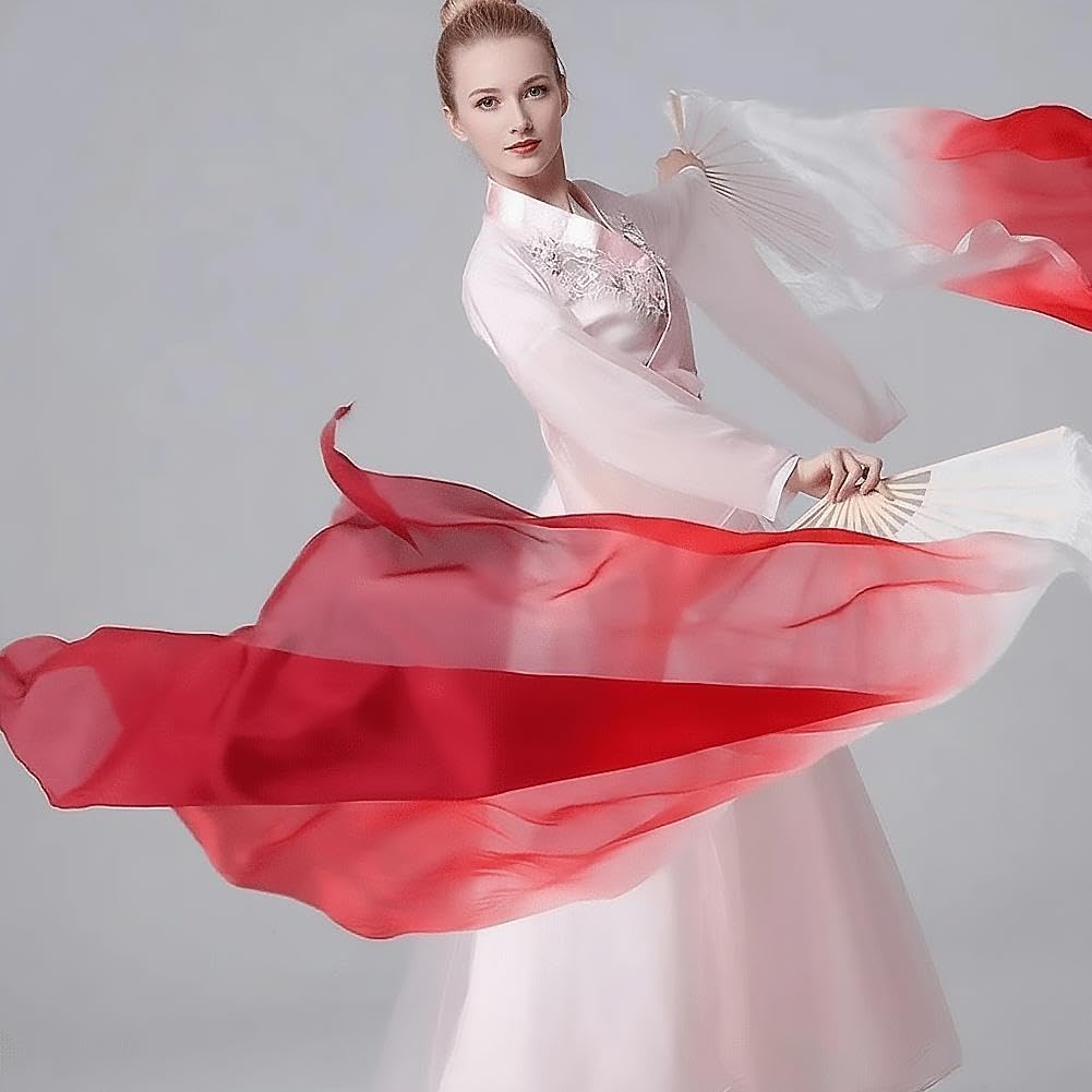 1 Pair Dance Fans for Belly Dance,Bellydance Faux Silk Veil Fan,Handmade FauxSilk Fan Colorful Long Streamers VeilFan,1.2m Artificial Silk Bamboo Foldable Fans,for Dancing Performances