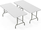 VINGLI 6-Foot Portable Plastic Folding Table,Rectangular HDPE Tabletop Foling Table for Indoor and Outdoor Use with Carrying Handle,White 2 Pack
