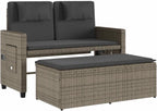Garden Bench Grey PE Rattan, Powder-Coated Steel, Polyester Medium,Reclining Garden Bench with Adjustable Armrests | WeatherResistant Poly Rattan | Outdoor & Indoor Use Patio Furniture