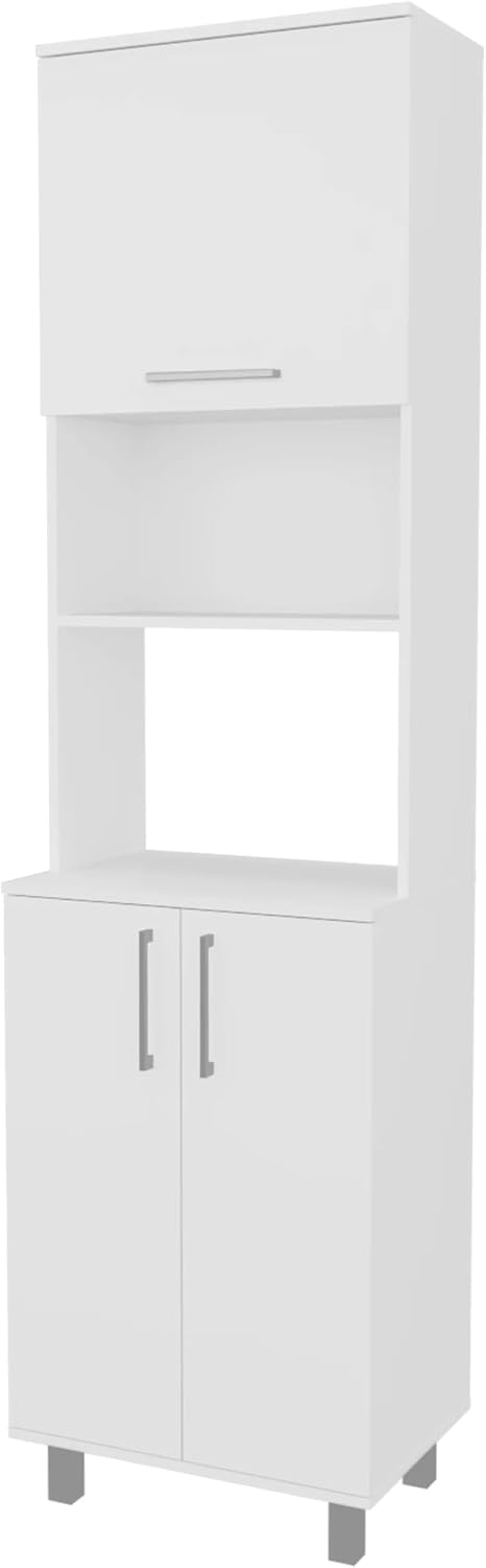 15.4" D*21.7" W*80.3" H Corner Freestanding Kitchen Pantry with 3 Shelves, Top Single Door & Lower Double Door, Rectangular Storage Cabinet, Modern, for Living Room, Dining Room, White