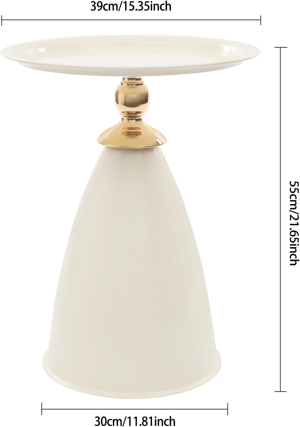 Small Drink Pedestal End Table, Modern Round Metal Pedestal Accent Tables, 15.35x221.65in Bullet Head Shaped Side Table for Living Room, Bedroom, Stable Base (Creamy White)