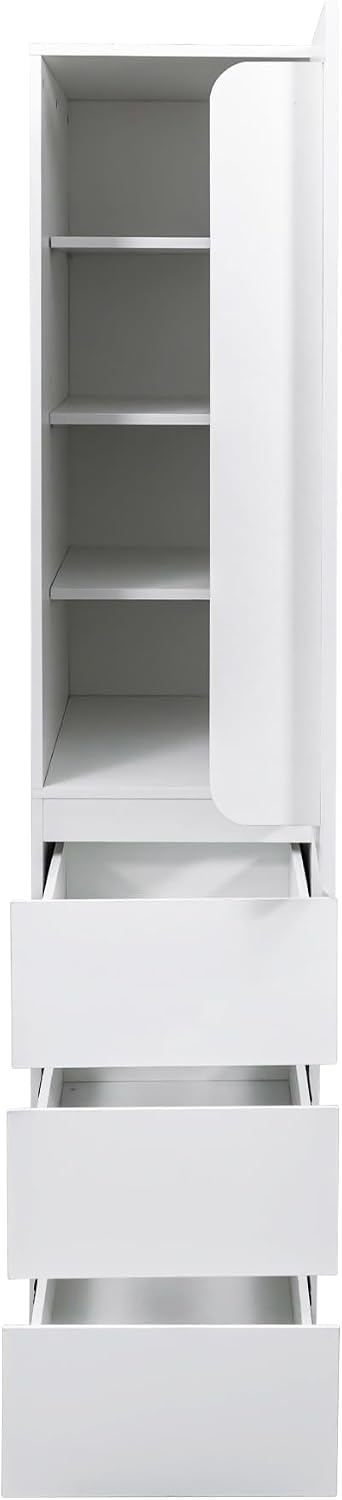 LUMISOL Modern Kitchen Pantry Cabinet with 3 Drawers, Buffet Cupboards Sideboard with 4 Door Shelves, Kitchen Hutch for Living Room Dining Room, White