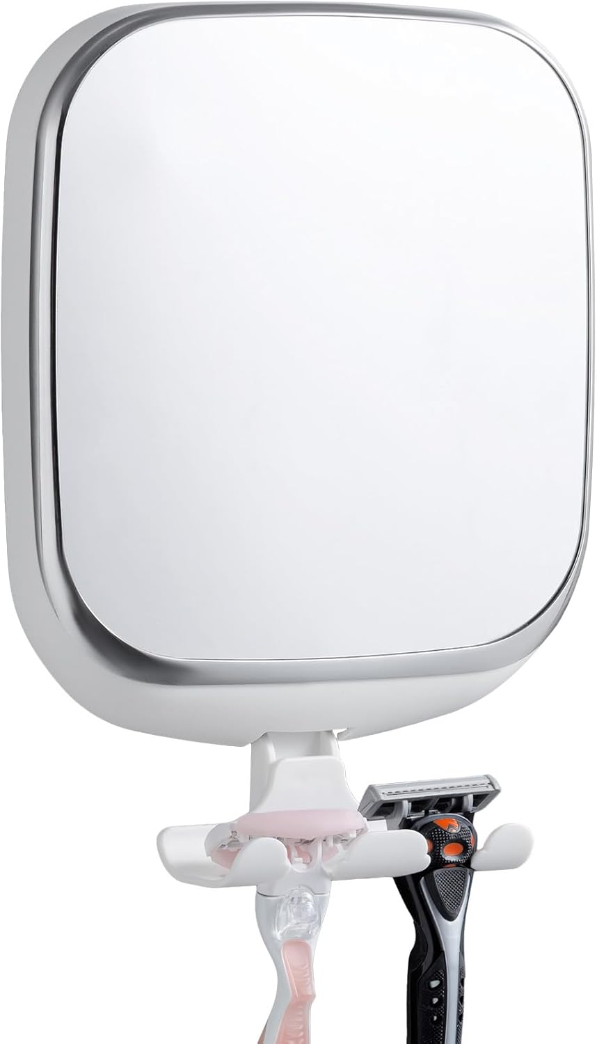 TAILI Shower Mirror Fogless for Shaving, Anti Fog Shaving Mirror with Razor Holder NO-Drilling,Removable,Shatterproof & Waterproof,Wall Mounted Bathroom Accessories with Powerful Suction(White)